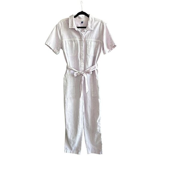 Old Navy Pants - Old Navy Lavender Denim Jean Belted Coveralls Jumpsuit Size Large